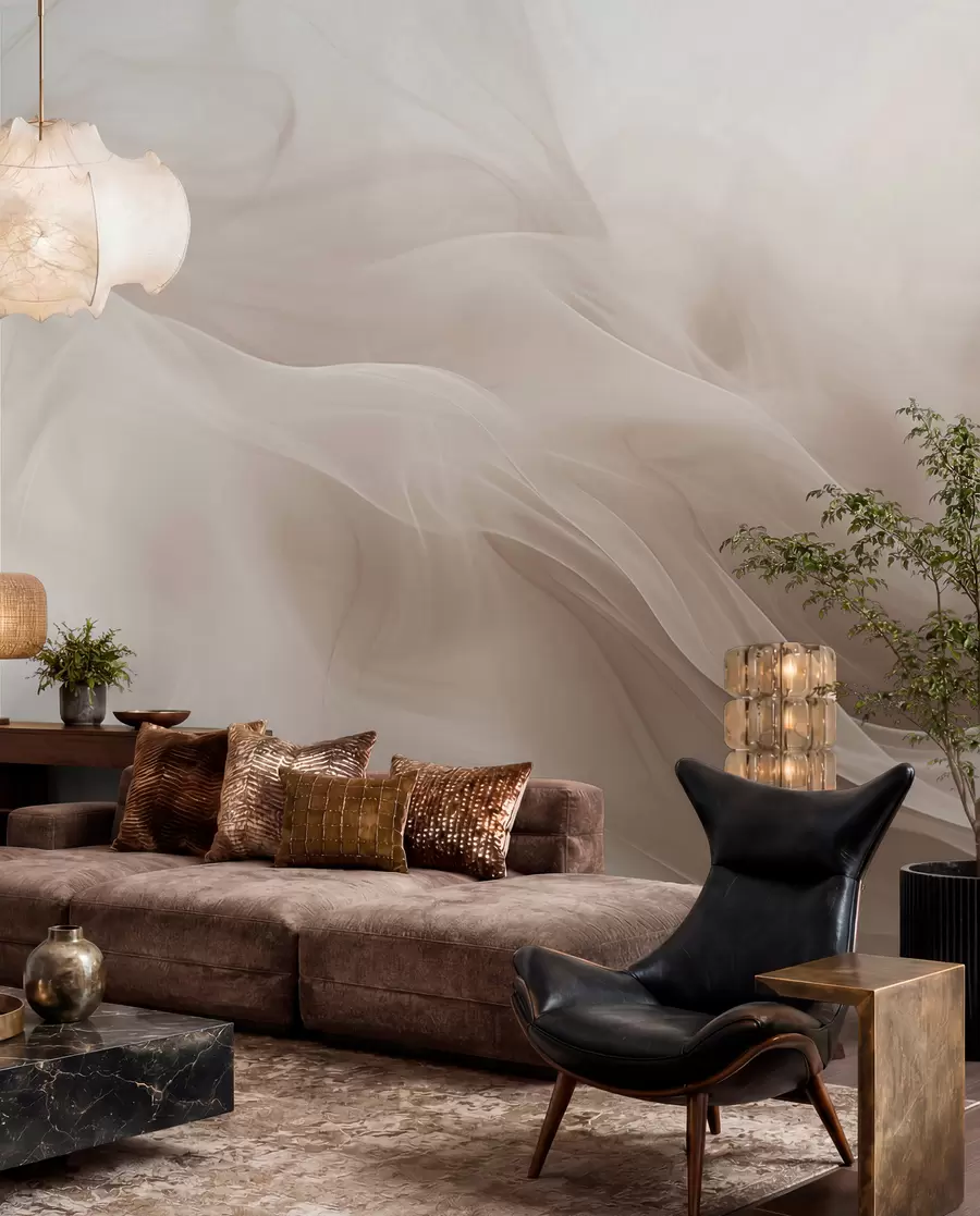 murais de parede Ondas esfumaçadas bege suaves em estilo abstrato w09273v1