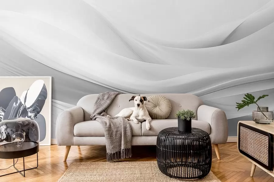 murais de parede Ondas de tecido cinza em estilo abstrato minimalista w09279v1