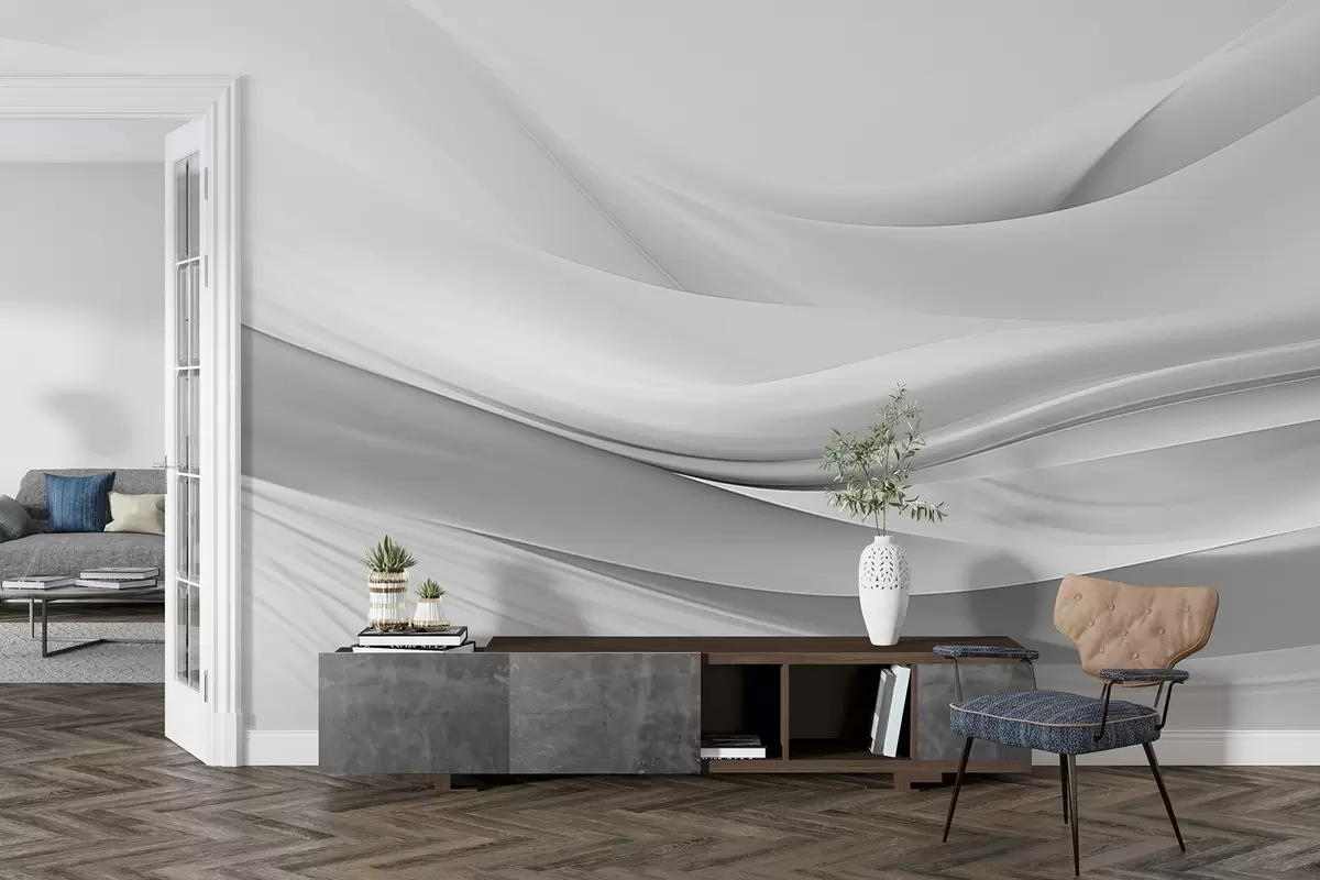 murais de parede Ondas de tecido cinza em estilo abstrato minimalista w09279v1