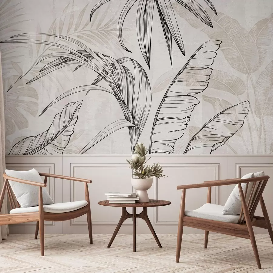 murais de parede Folhas no fundo com imitação de desfoque e textura w04362