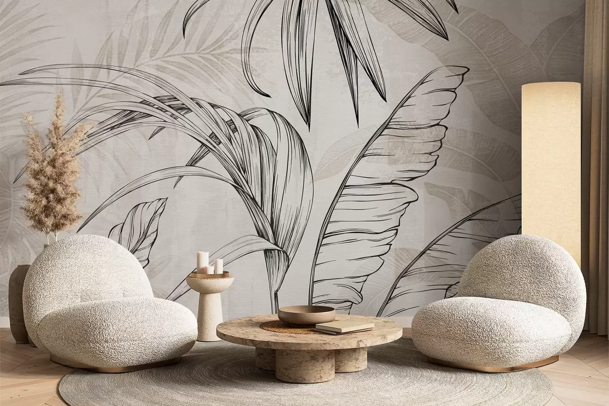 murais de parede Folhas no fundo com imitação de desfoque e textura w04362