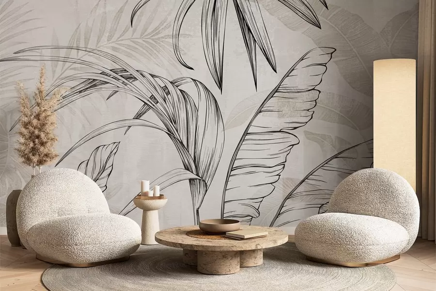 murais de parede Folhas no fundo com imitação de desfoque e textura w04362