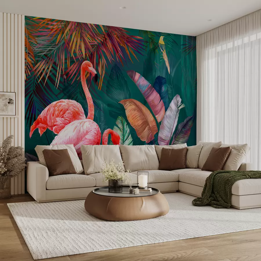 murais de parede Flamingos nos trópicos coloridos u80403