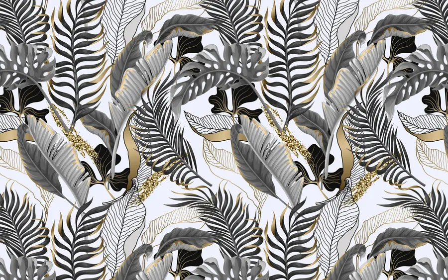 murais de parede Folhas tropicais cinzentas sobre um fundo branco u71888