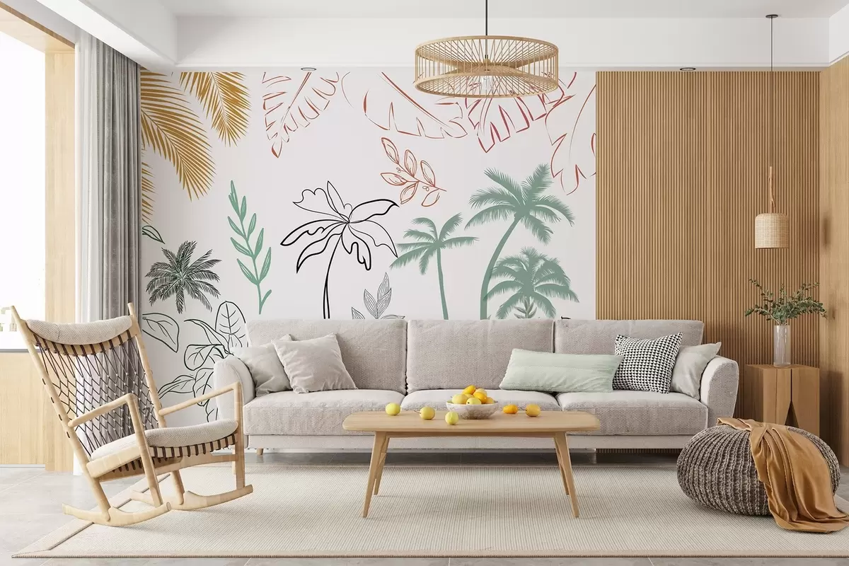 murais de parede Folhas tropicais em estilo gráfico w04332