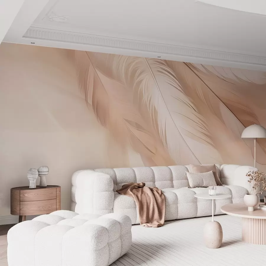 murais de parede Penas leves em uma névoa suave de tons quentes w09286