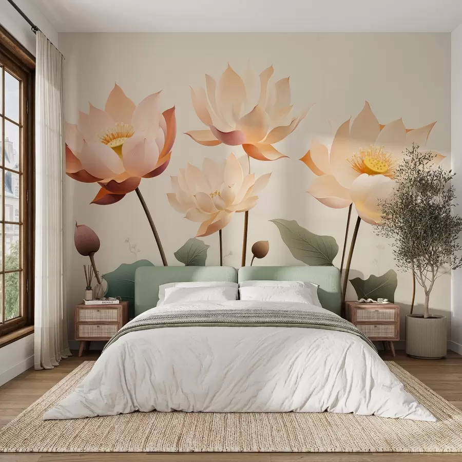 murais de parede Elegantes flores de lótus em uma suave paleta de tons pastéis w09306