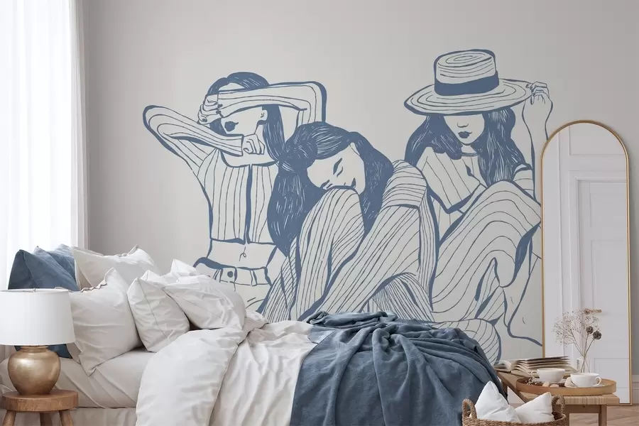 murais de parede Meninas em tons de azul w04384v1