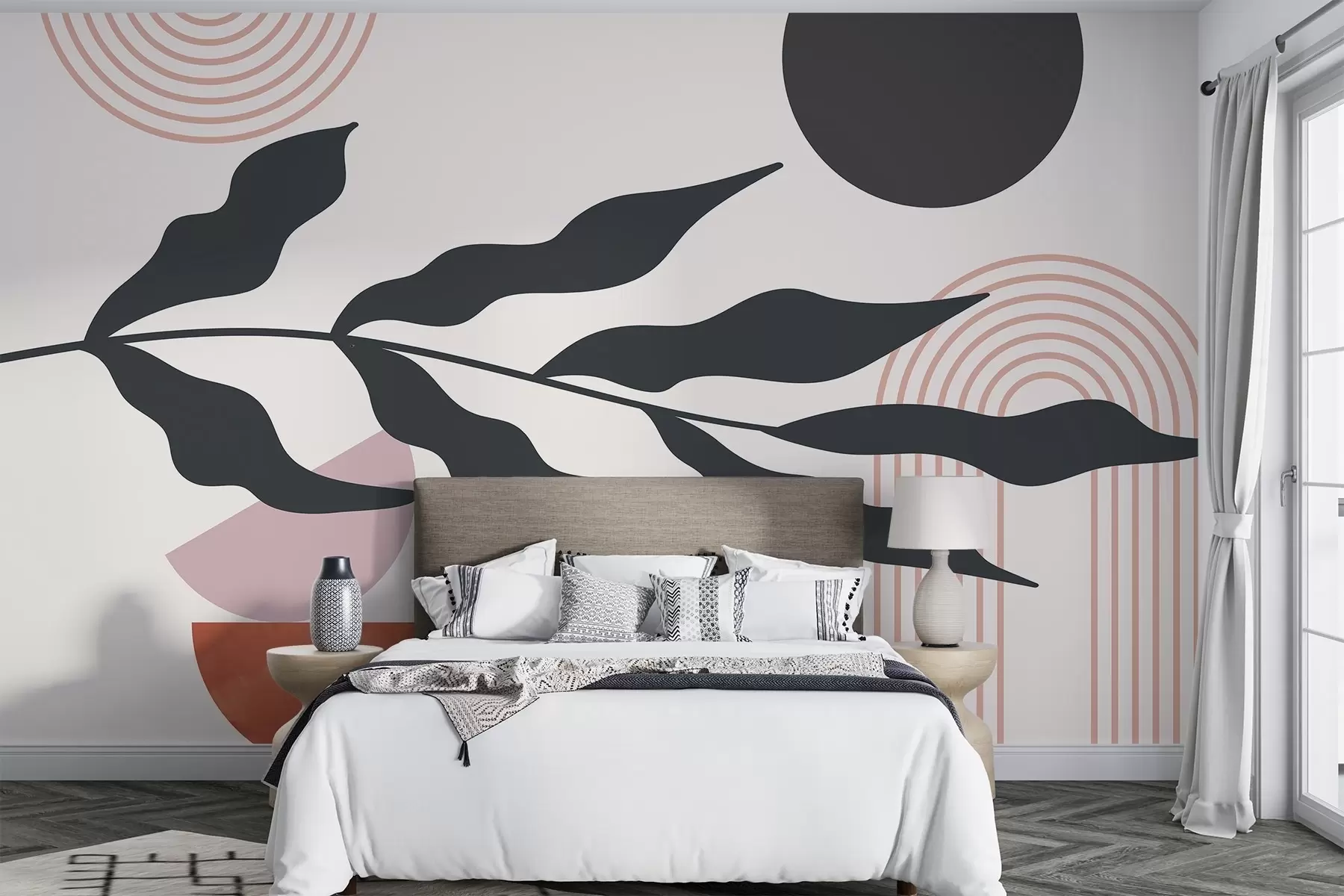 murais de parede Abstração, folhas, arcos lineares w04386v2