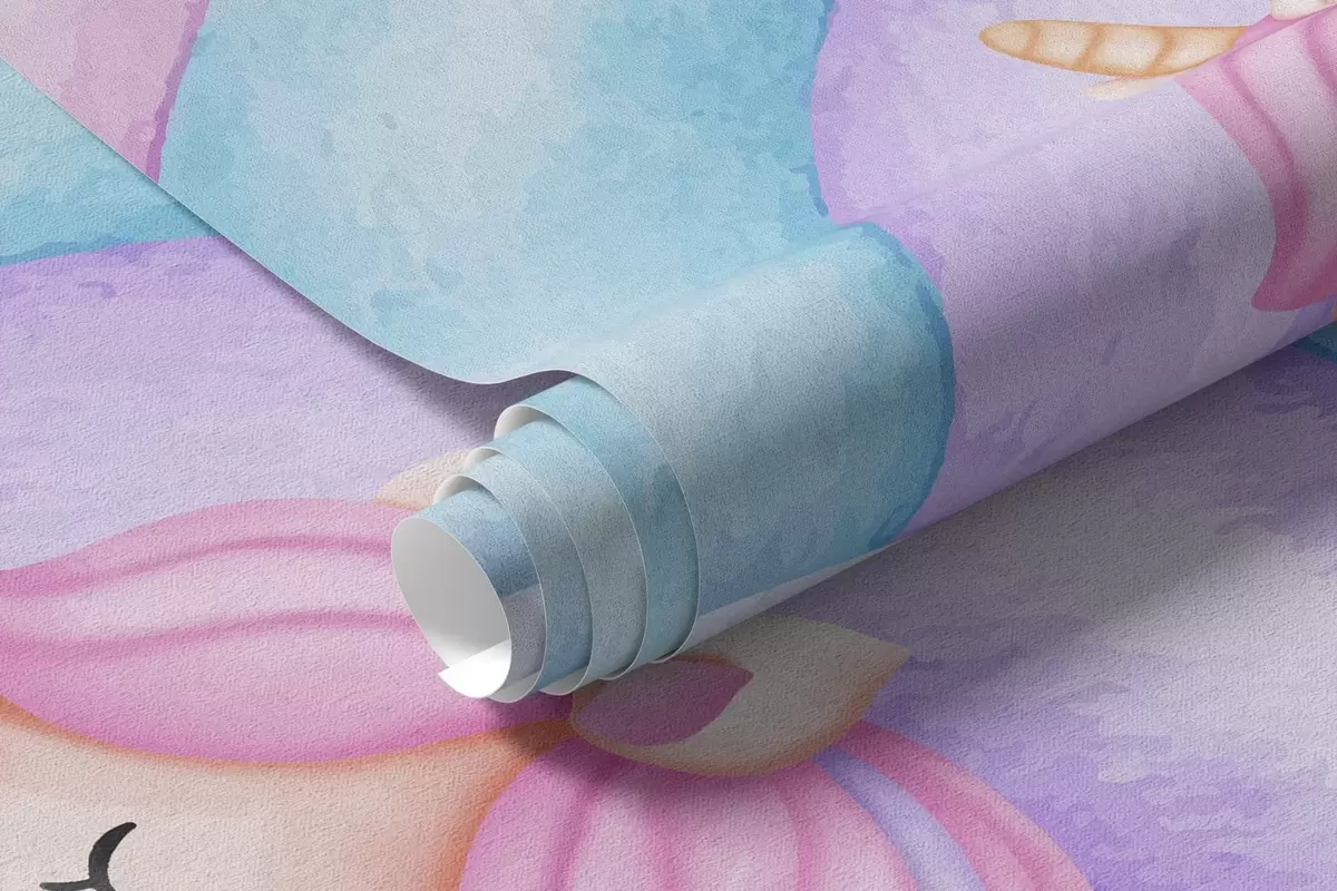 murais de parede Fadas e unicórnios entre nuvens e arco-íris w04371