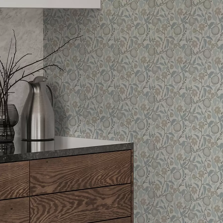 murais de parede Romã silenciada e ramos de flores em estilo vintage a00383