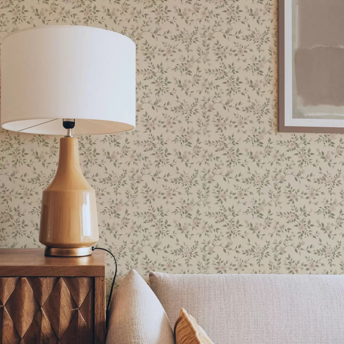 Papel de parede Delicados ramos de flores em tons pastéis em um fundo bege a00390