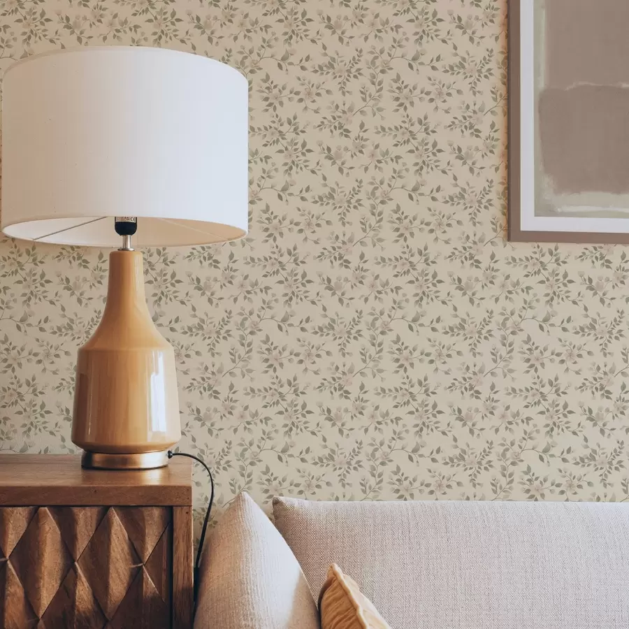 murais de parede Delicados ramos de flores em tons pastéis em um fundo bege a00390