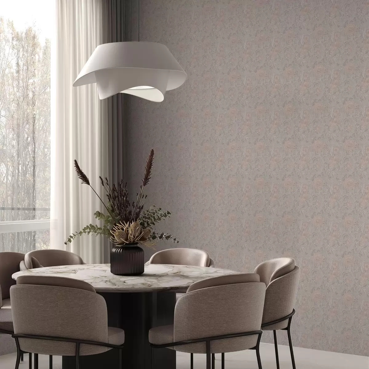 Papel de parede Flores em tons pastéis suaves em estilo art nouveau a00394