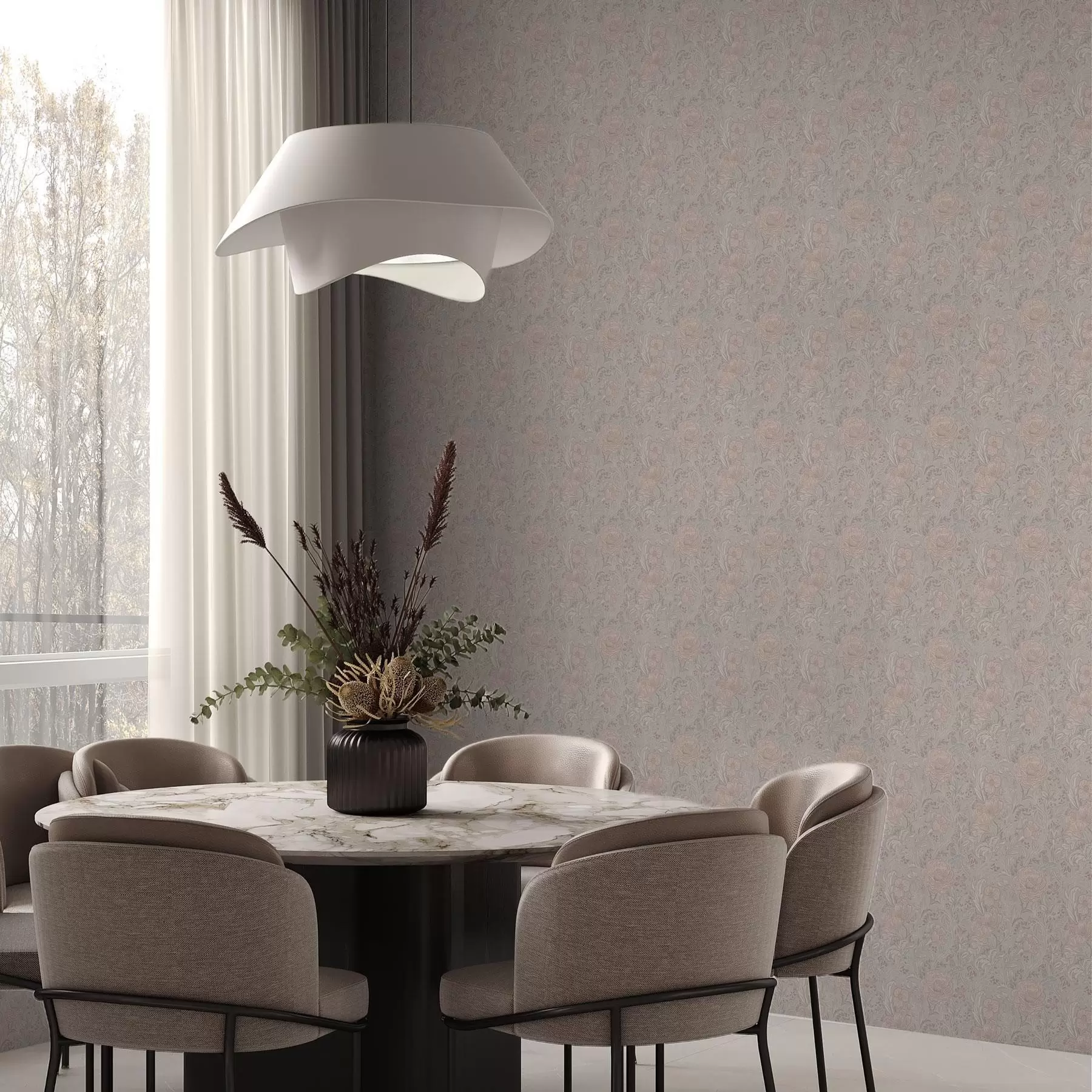 murais de parede Flores em tons pastéis suaves em estilo art nouveau a00394