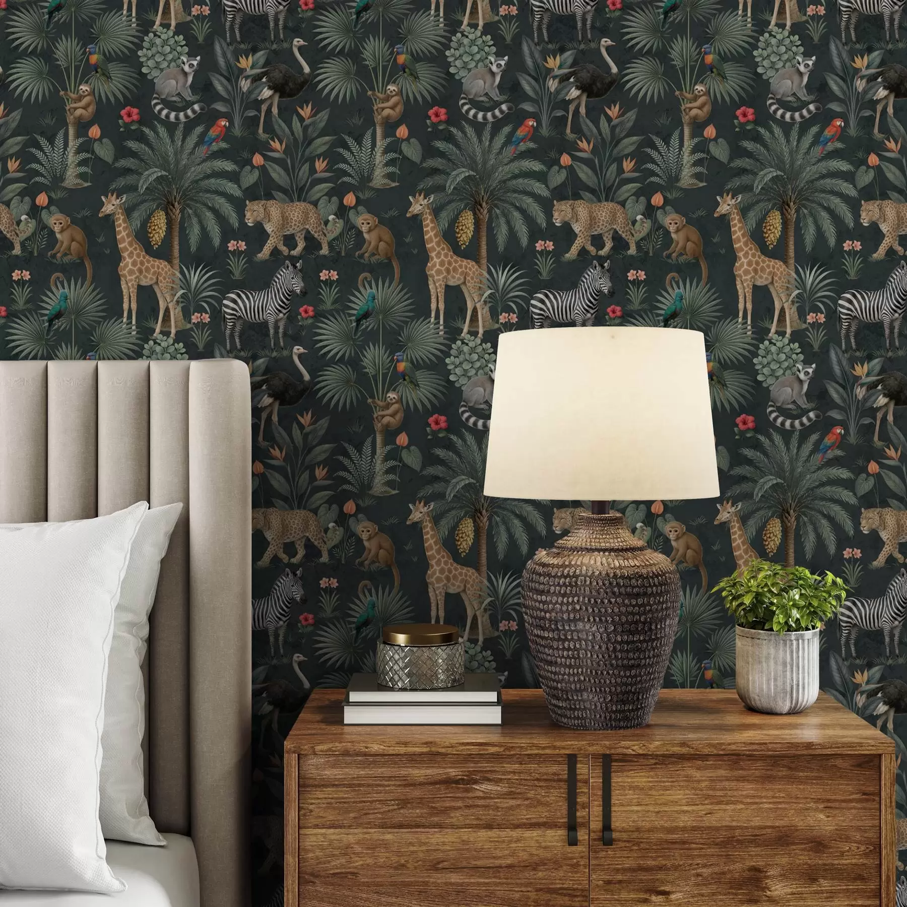 murais de parede Animais tropicais realistas entre plantas a00427