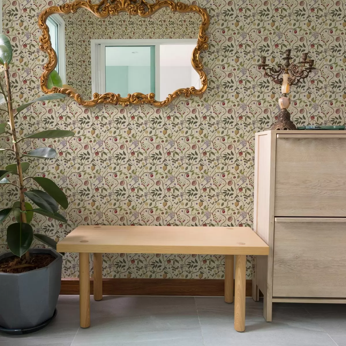 Papel de parede Padrão de frutas com bagas, galhos e flores a00428