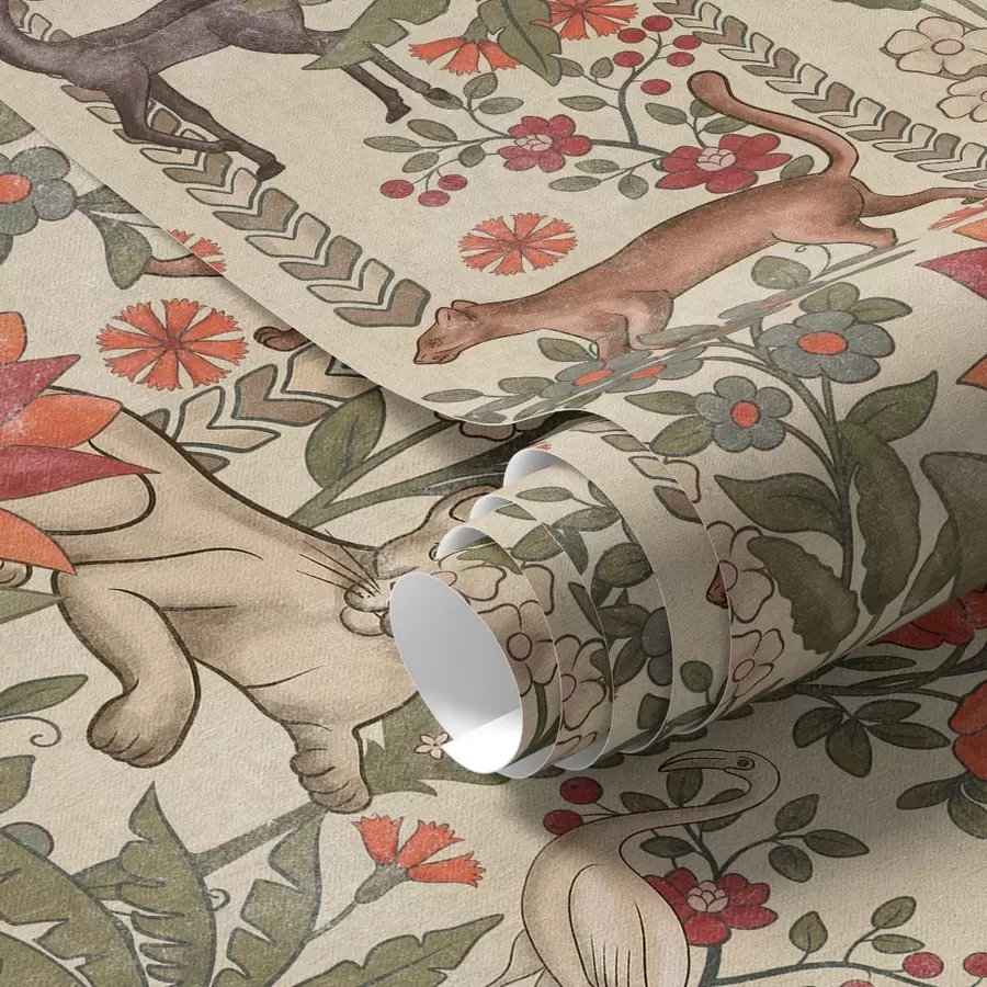 murais de parede Estilo retrô: Animais e flores em um fundo vintage a00431