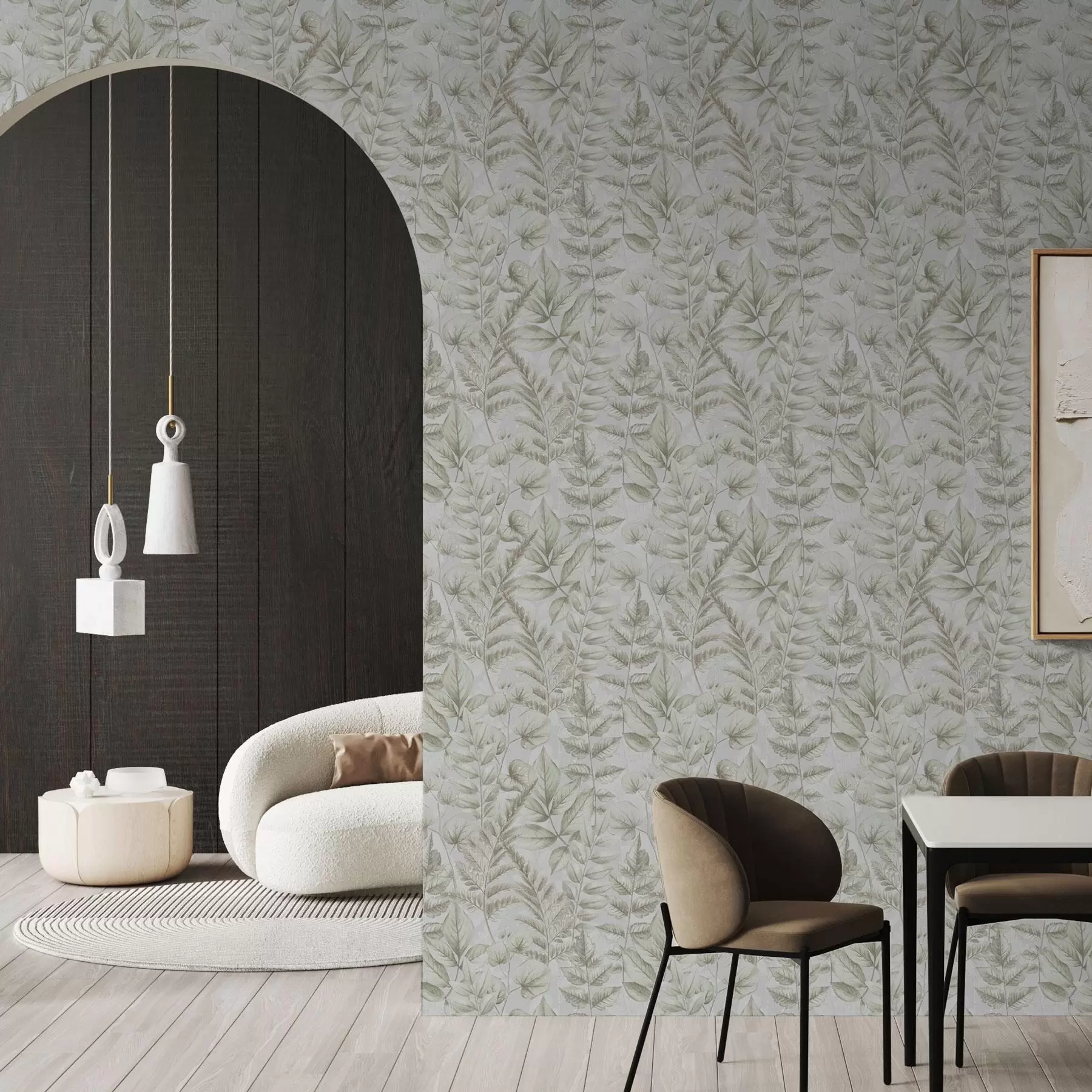 murais de parede Folhas em tons pastéis suaves em estilo botânico de aquarela a00437