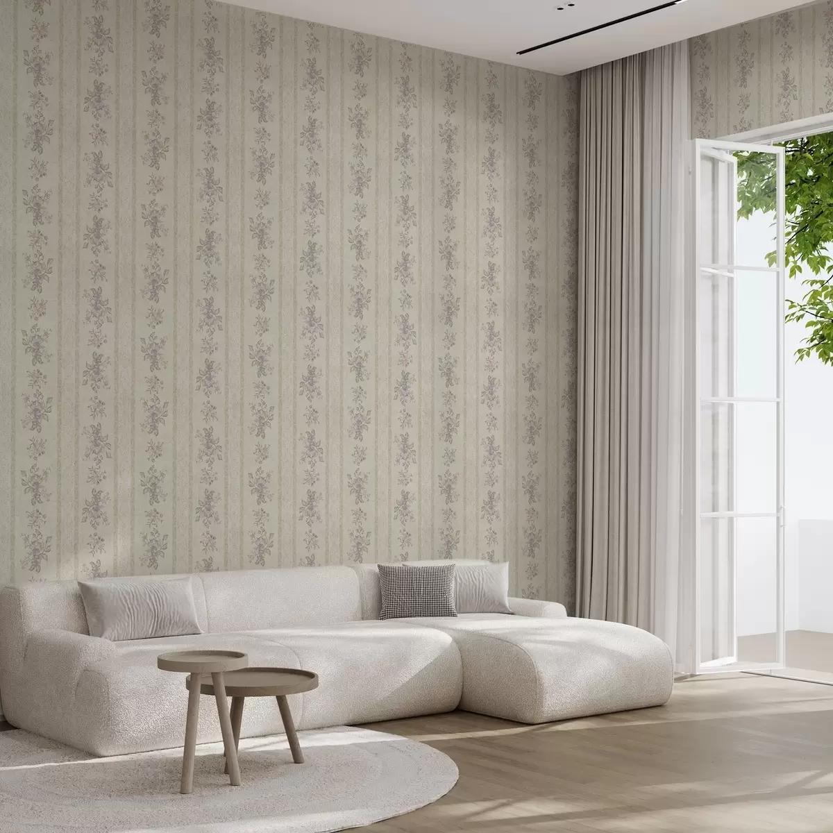 Papel de parede Flores vintage em um fundo listrado com ornamentos a00440