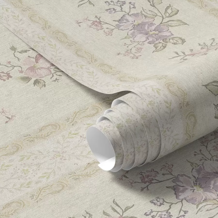 murais de parede Flores vintage em um fundo listrado com ornamentos a00440