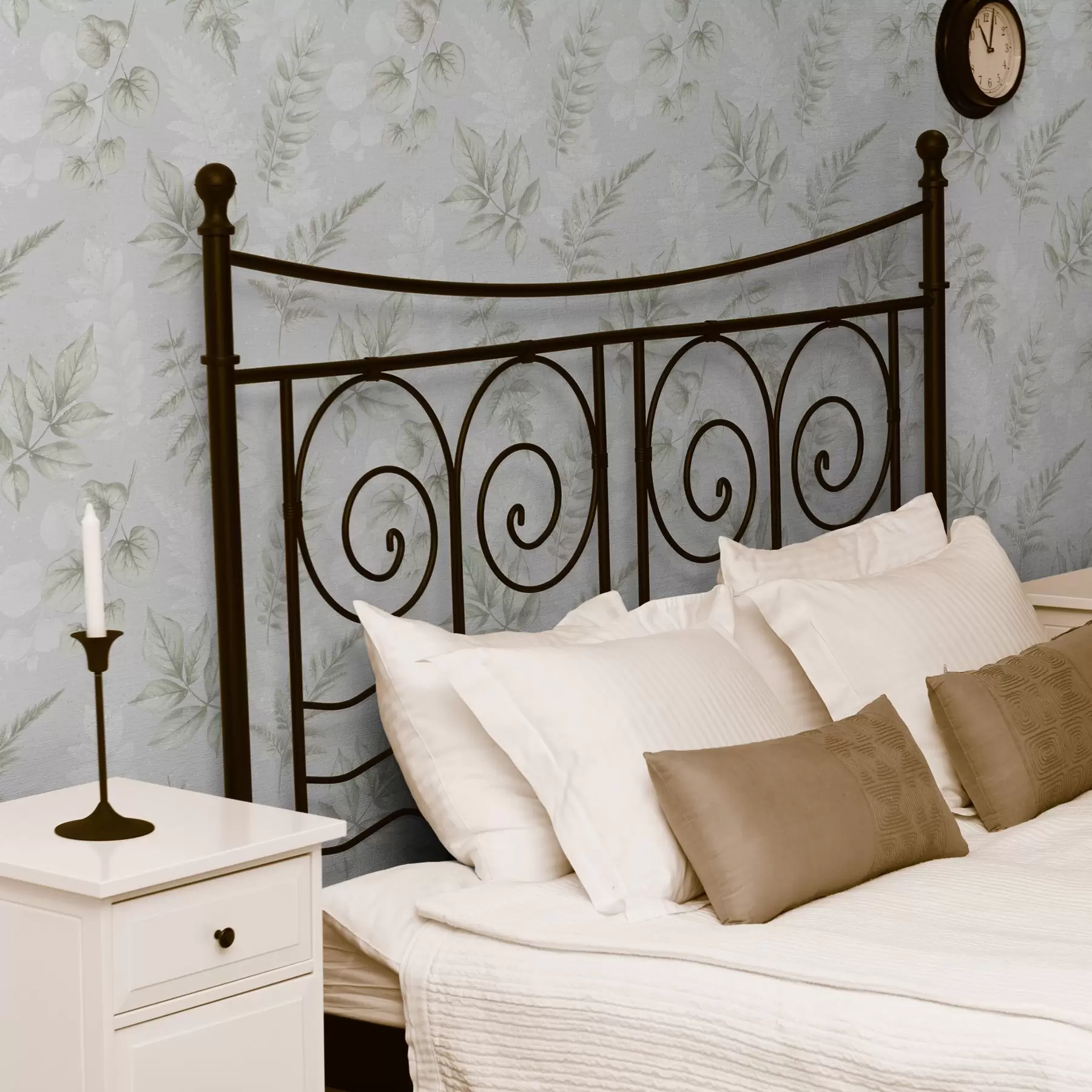 murais de parede Folhas de aquarela claras com efeito de respingo em um fundo cinza a00446