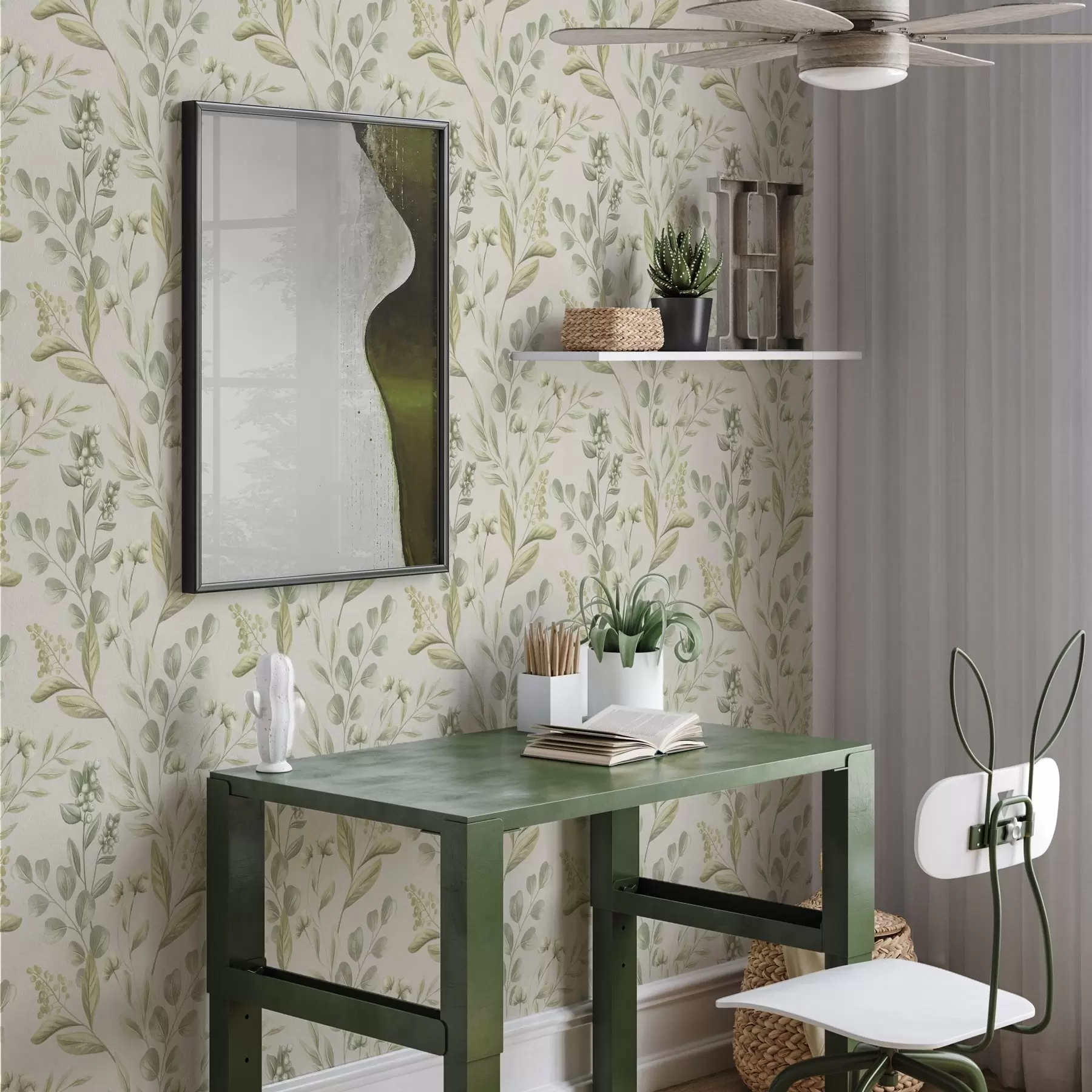 murais de parede Eucalipto verde pálido em aquarela eucalipto verde em aquarela com padrão botânico a00449