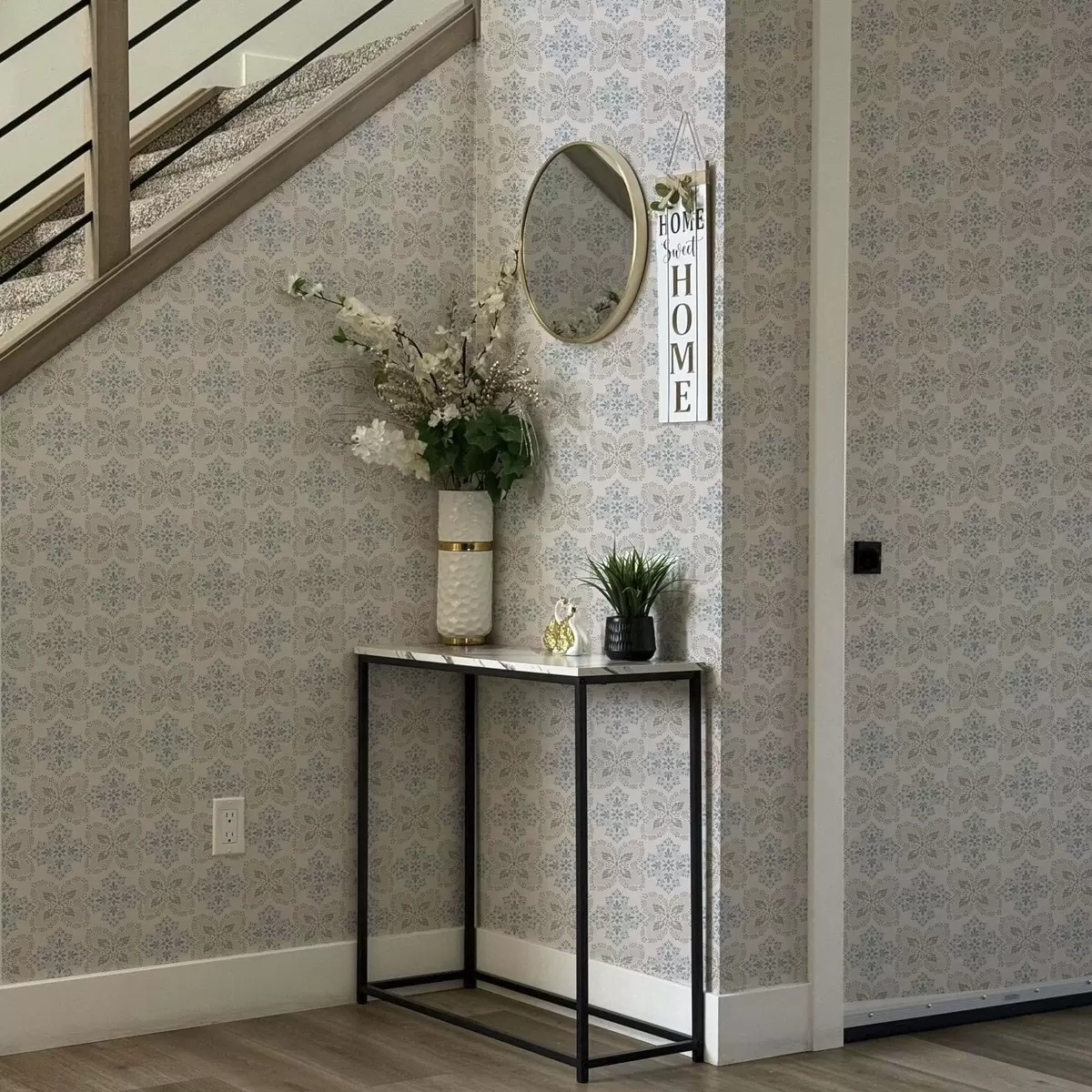 Papel de parede Padrões simétricos de folhas cinza-azuladas a00467