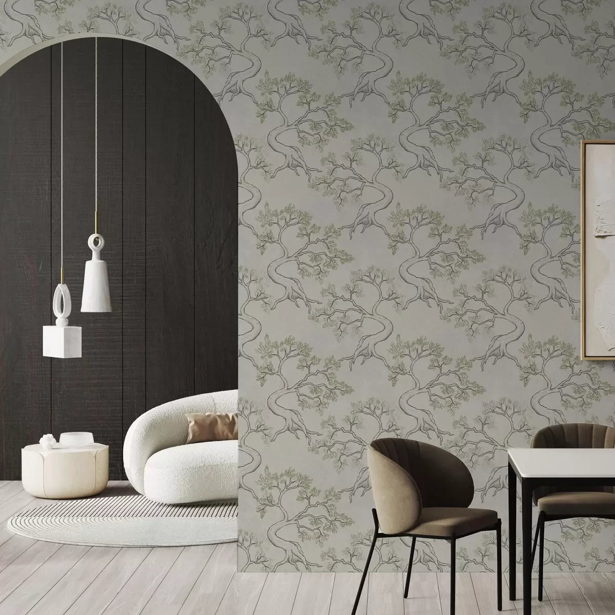 Papel de parede Árvores monocromáticas com troncos curvos e elegantes a00468