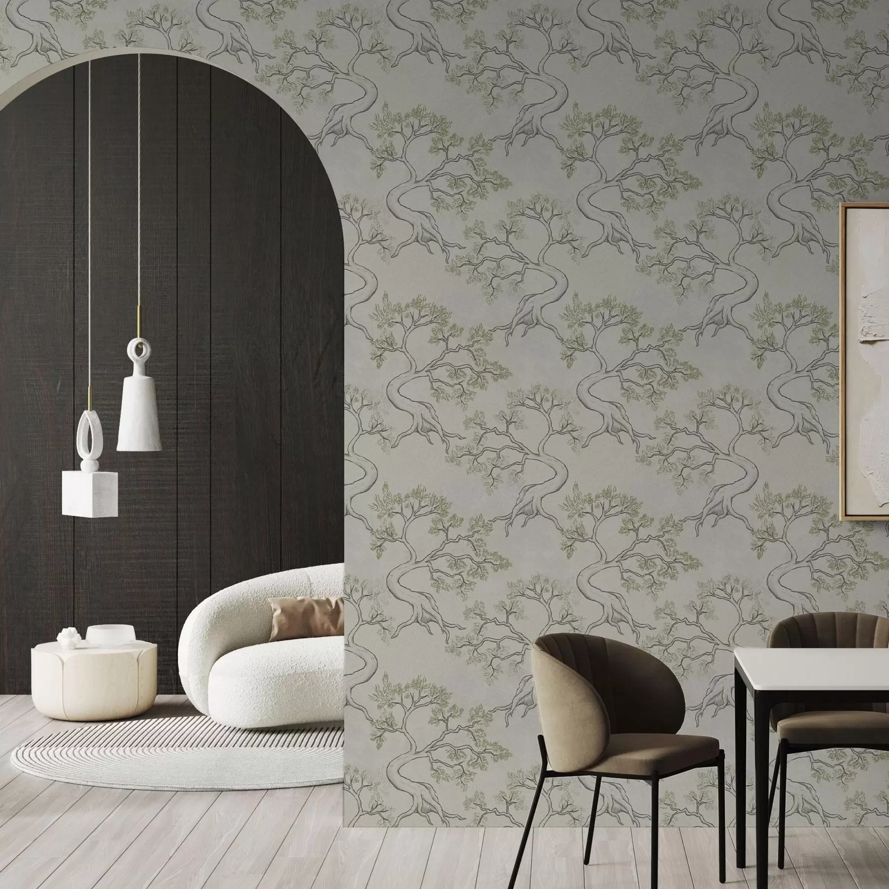 murais de parede Árvores monocromáticas com troncos curvos e elegantes a00468