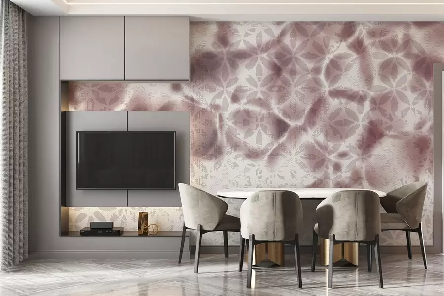 murais de parede Arte abstrata texturizada com estampa floral bordo, efeito desbotado e embaçado, criando uma atmosfera suave e sonhadora w09322v1