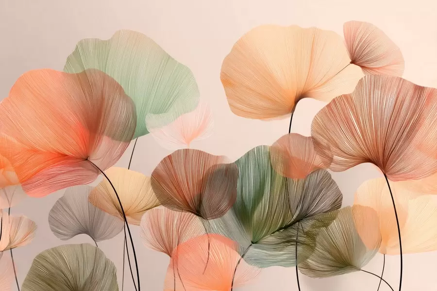 murais de parede folhas de ginkgo multicoloridas com veias w04305
