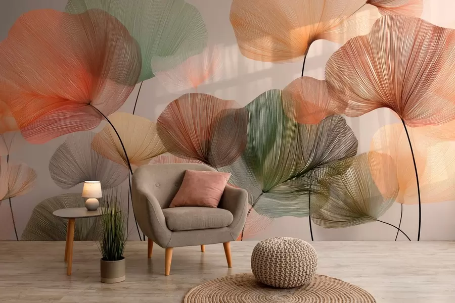 murais de parede folhas de ginkgo multicoloridas com veias w04305