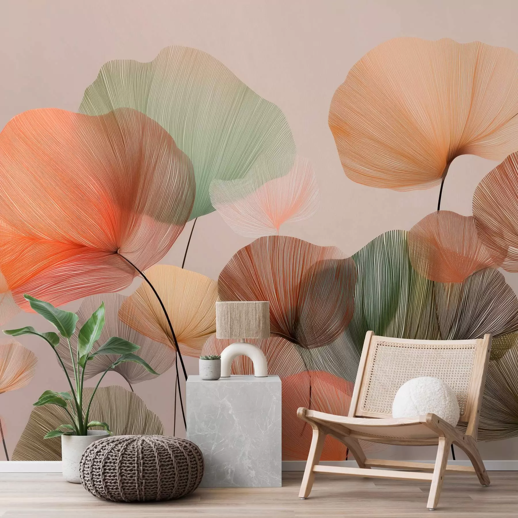 murais de parede folhas de ginkgo multicoloridas com veias w04305