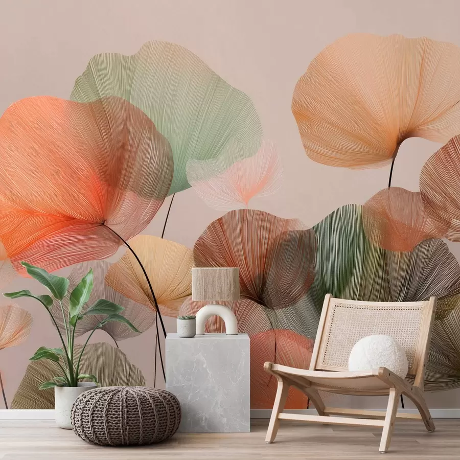 murais de parede folhas de ginkgo multicoloridas com veias w04305