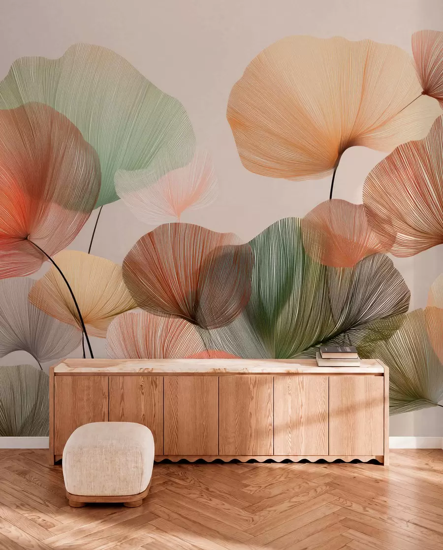 murais de parede folhas de ginkgo multicoloridas com veias w04305