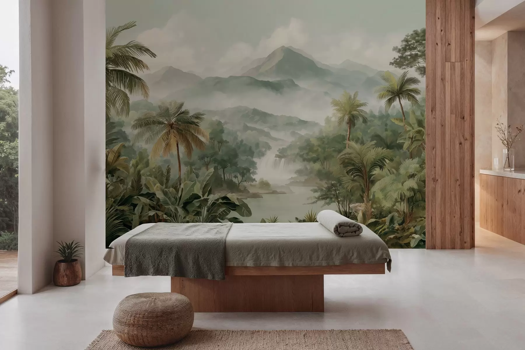 murais de parede selva tropical com cachoeira w04306