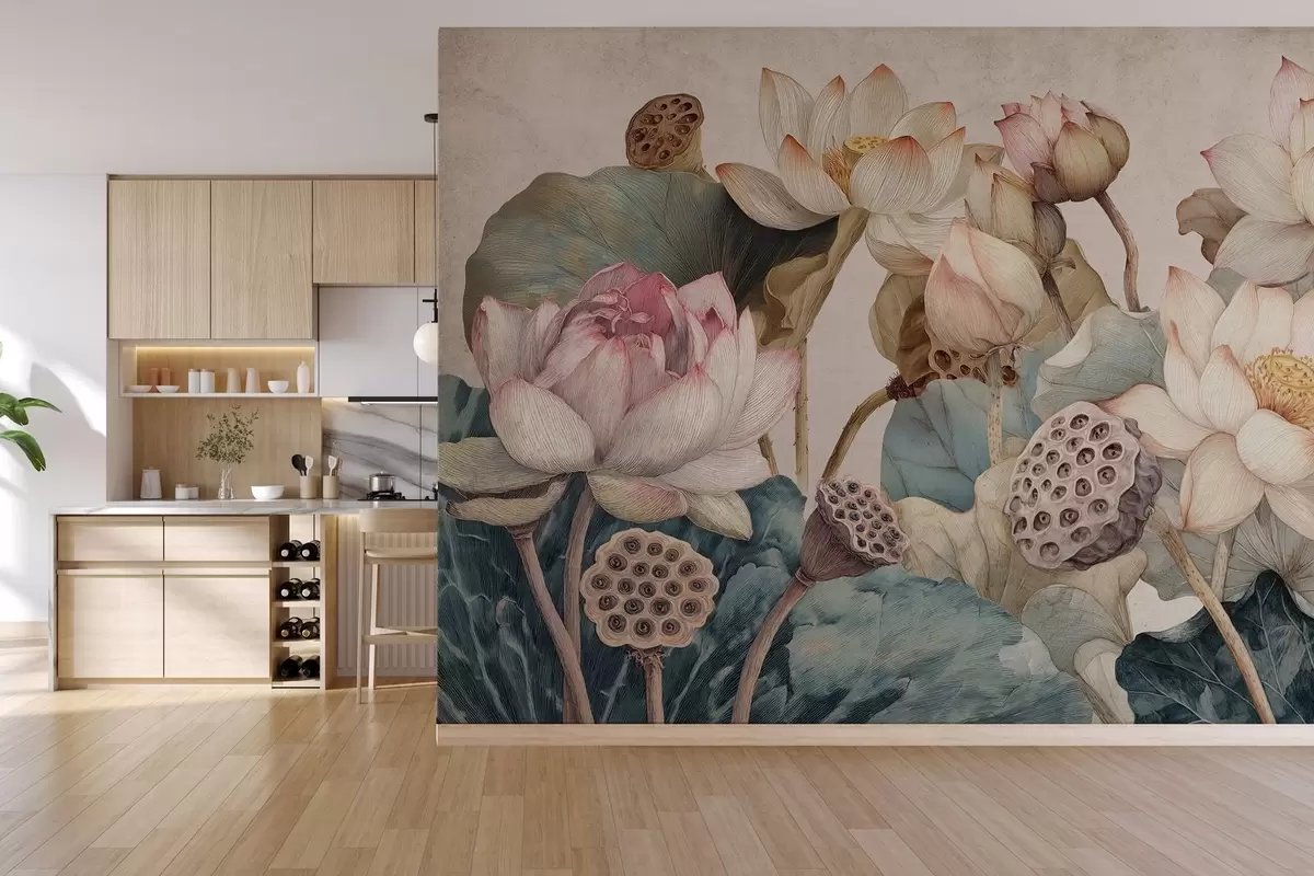 murais de parede nenúfares com textura grande w04309