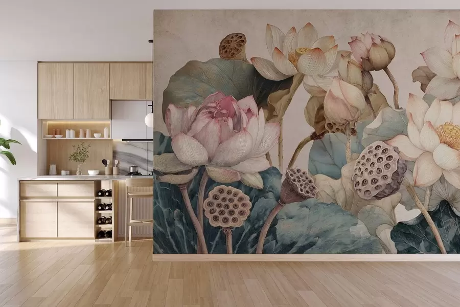 murais de parede nenúfares com textura grande w04309