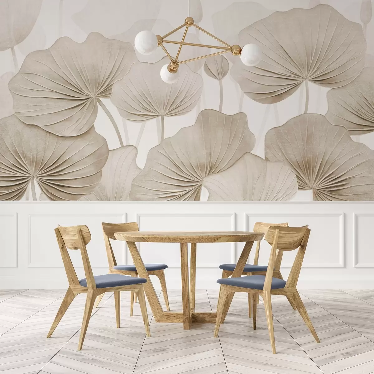 murais de parede Folhas de lótus com imitação de textura desgastada w04412v1