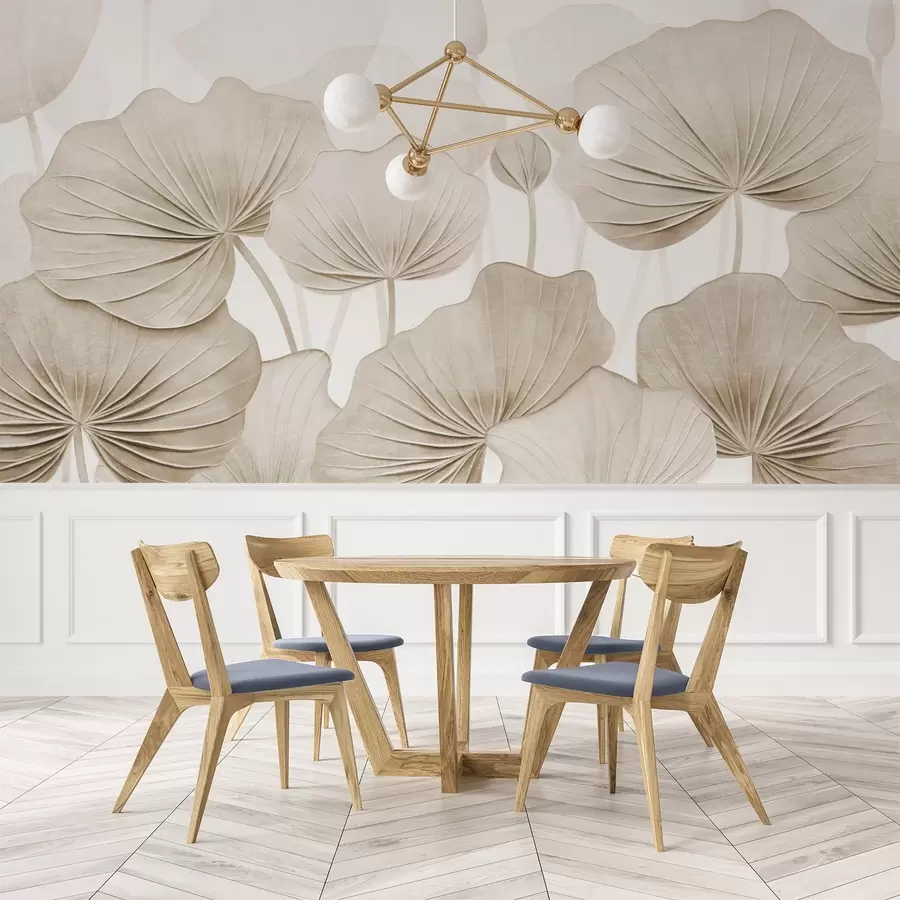 murais de parede Folhas de lótus com imitação de textura desgastada w04412v1