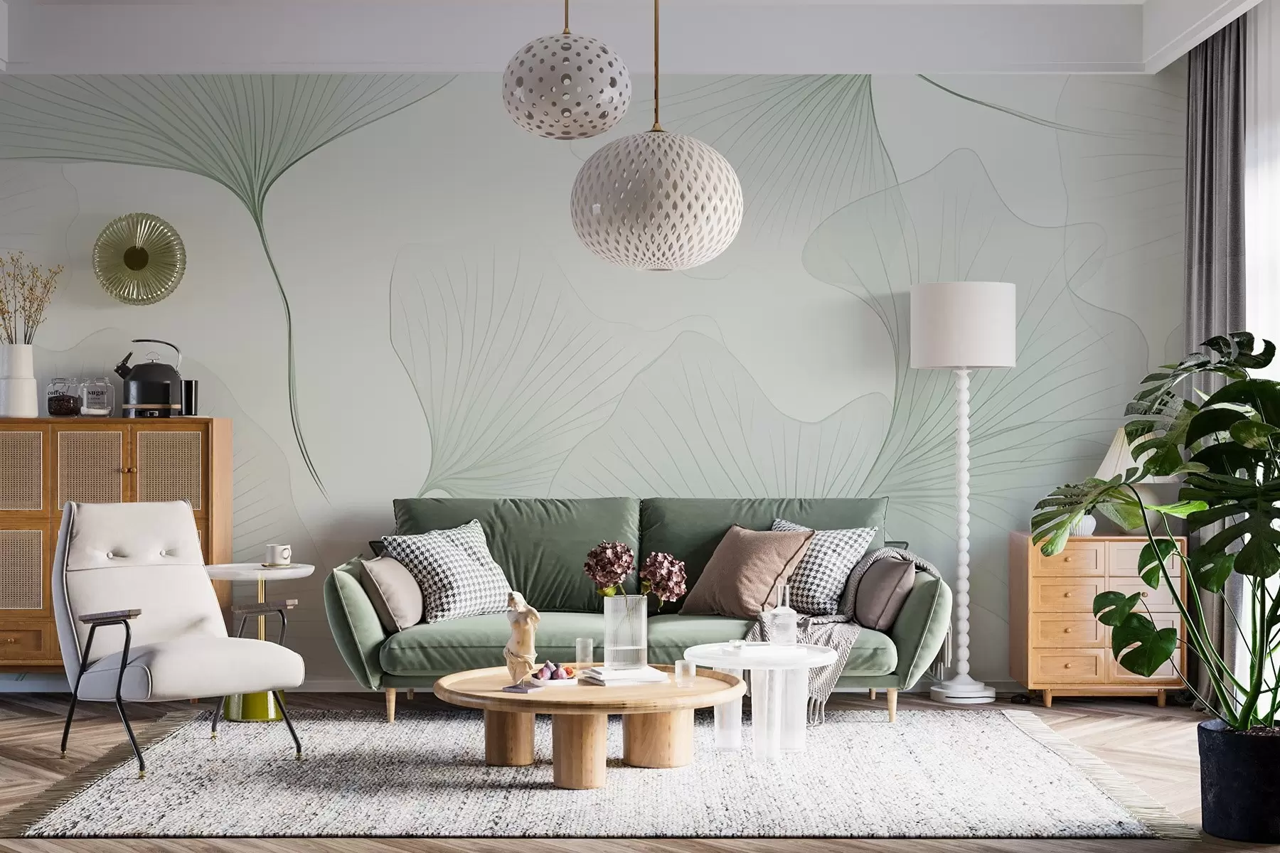 murais de parede Folhas de ginkgo transparentes w04433v2