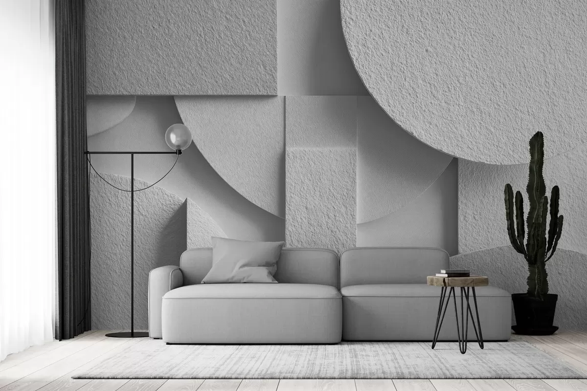 murais de parede Composição abstrata com formas geométricas tridimensionais brancas w04395v1