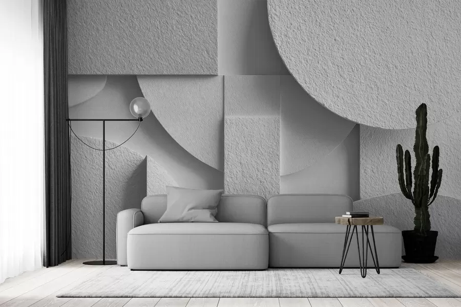 murais de parede Composição abstrata com formas geométricas tridimensionais brancas w04395v1