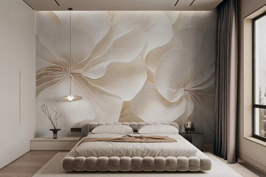 murais de parede Close-up de flores de textura cremosa com pétalas delicadas e fluidas, criando um arranjo floral suave, elegante e texturizado w09346