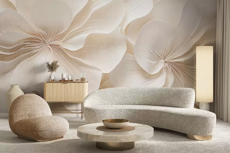 murais de parede Close-up de flores de textura cremosa com pétalas delicadas e fluidas, criando um arranjo floral suave, elegante e texturizado w09346