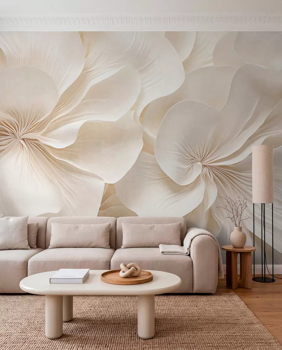 murais de parede Close-up de flores de textura cremosa com pétalas delicadas e fluidas, criando um arranjo floral suave, elegante e texturizado w09346