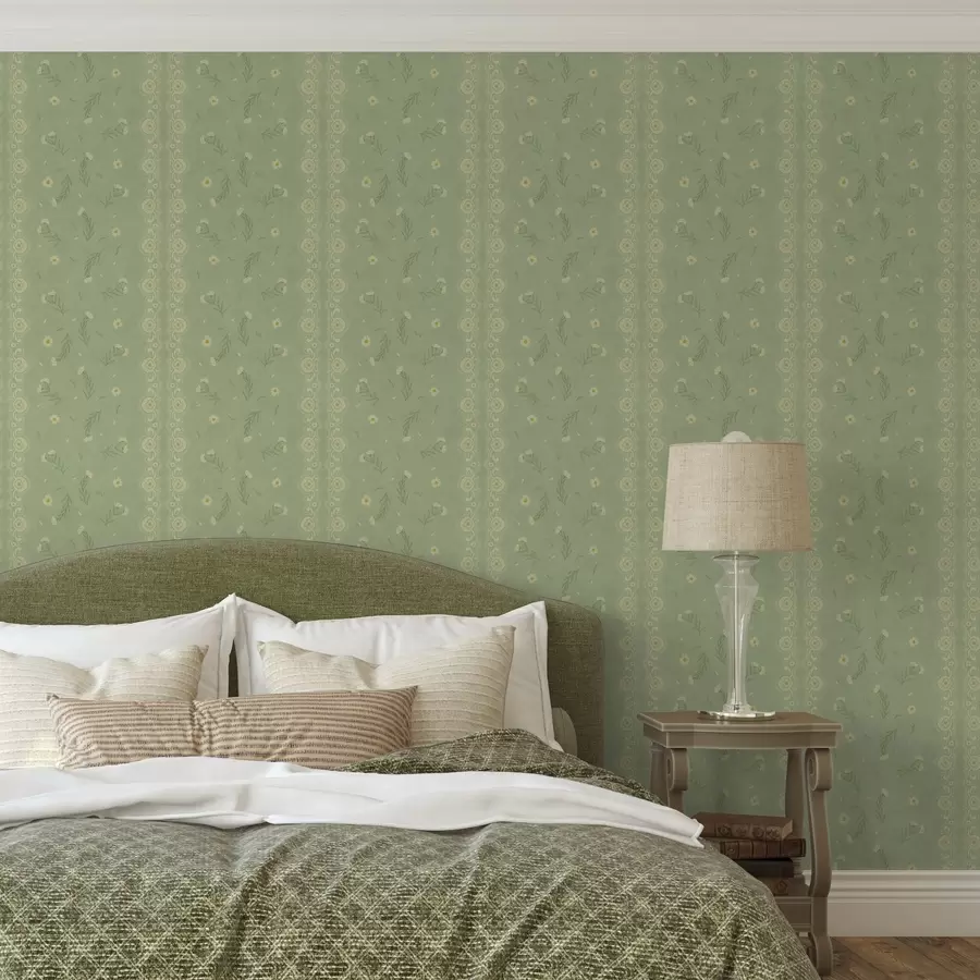 murais de parede Fundo verde com margaridas e borda de renda a00291