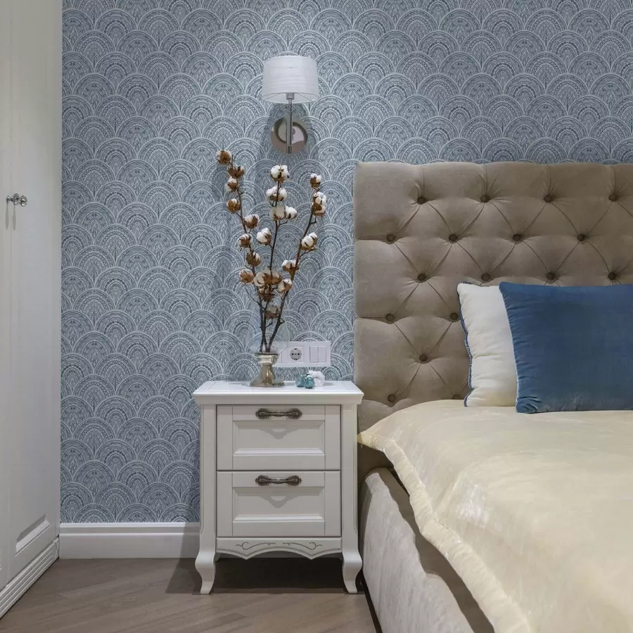 murais de parede Ornamento azul com arcos e padrões a00332