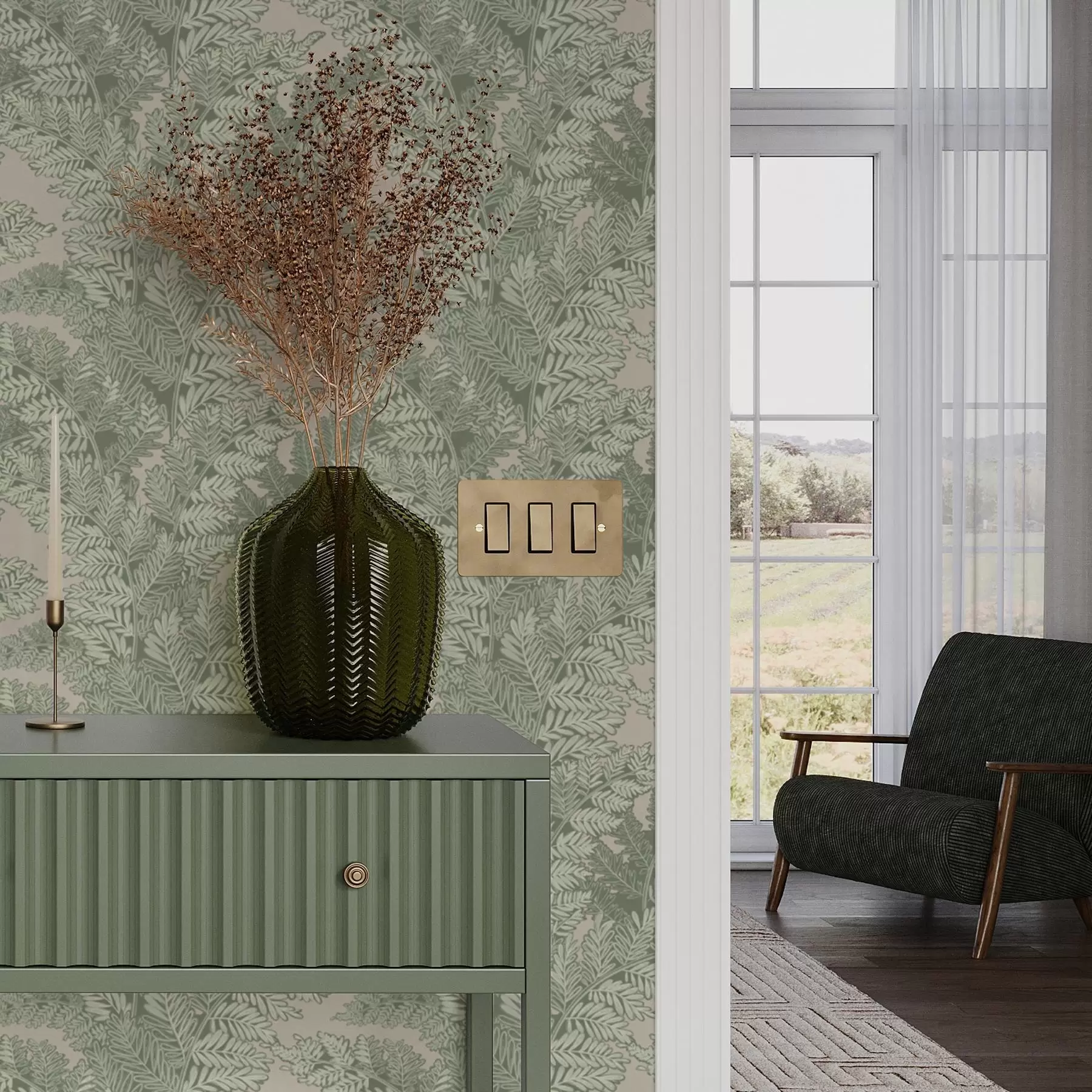 murais de parede Padrão verde com folhas de samambaia a00345